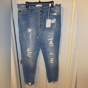 KanCan Light Blue Leopard Print Distressed Ankle Jeans Plus Size 2XL